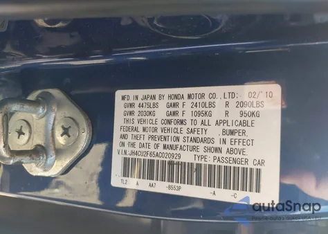 2010 Acura Tsx 2.4 from USA, damaged, VIN JH4CU2F65AC020929